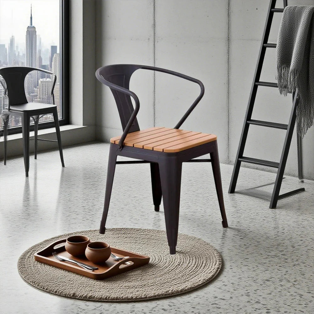 SOLARA Outdoor Iron Durable Weather-Resistant Chair - with Sturdy Black PS Wood Construction, Frame Welded Seat, Design