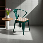 SOLARA Outdoor Wood Iron Seat, Chair PS - Weather-Resistant Welded Patio Green Sturdy Frame, Build