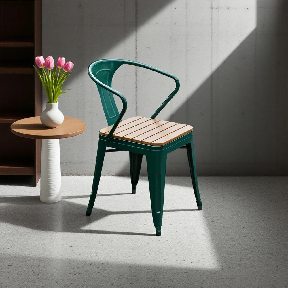 SOLARA Outdoor Wood Iron Seat, Chair PS - Weather-Resistant Welded Patio Green Sturdy Frame, Build