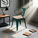 SOLARA Outdoor Wood Iron Seat, Chair PS - Weather-Resistant Welded Patio Green Sturdy Frame, Build