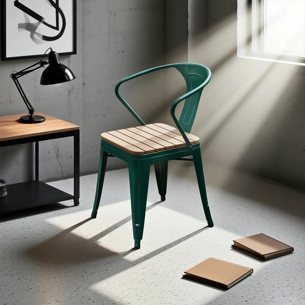 SOLARA Outdoor Wood Iron Seat, Chair PS - Weather-Resistant Welded Patio Green Sturdy Frame, Build