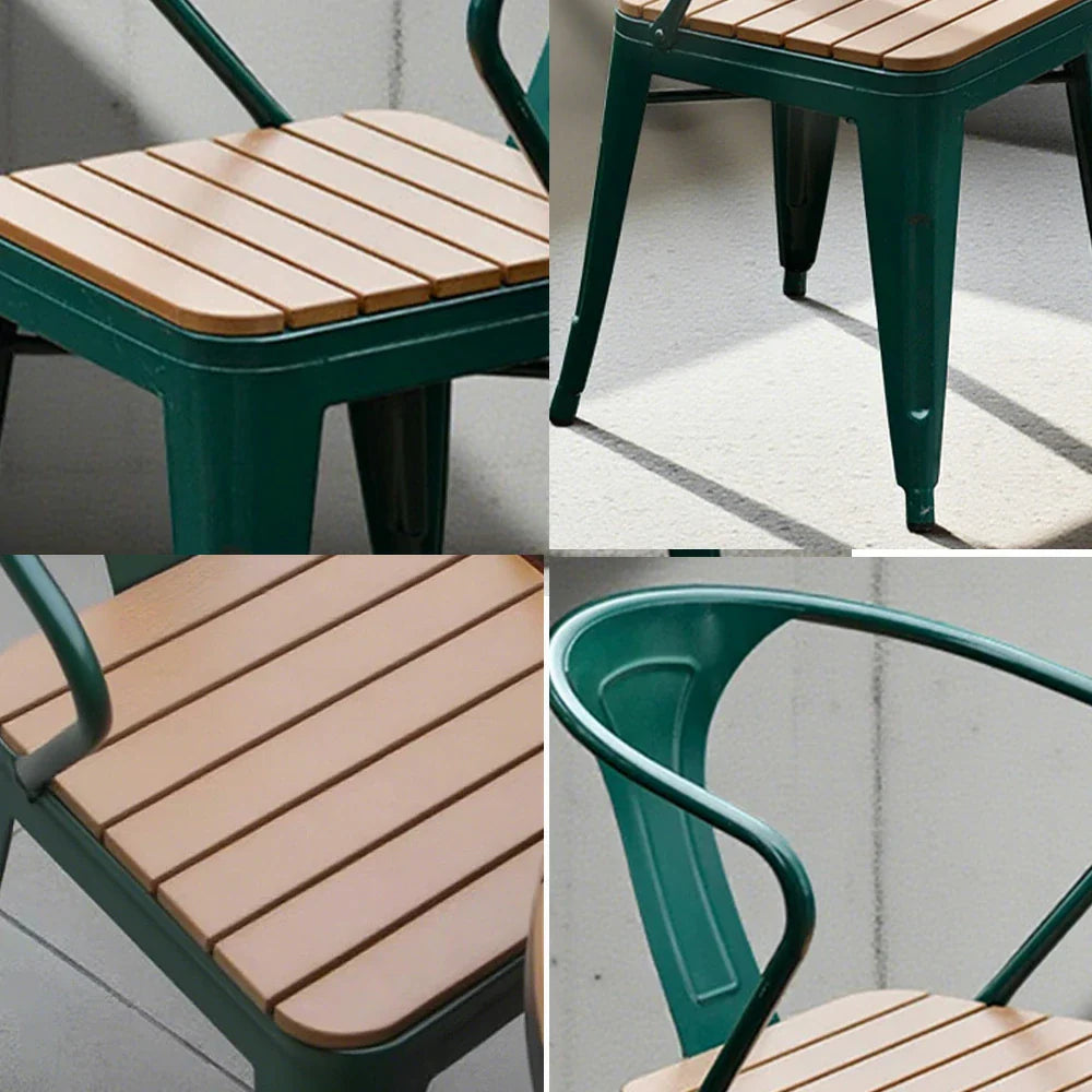 SOLARA Outdoor Wood Iron Seat, Chair PS - Weather-Resistant Welded Patio Green Sturdy Frame, Build