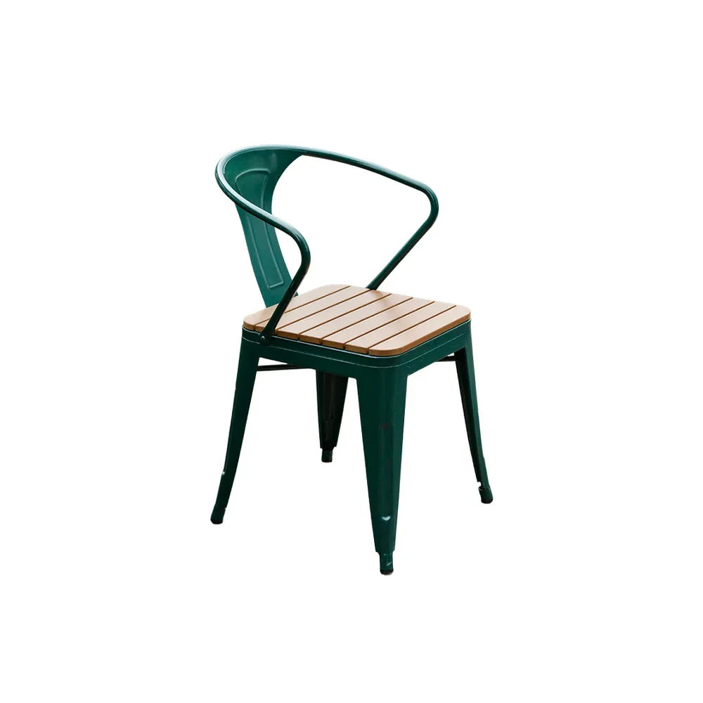 SOLARA Outdoor Wood Iron Seat, Chair PS - Weather-Resistant Welded Patio Green Sturdy Frame, Build