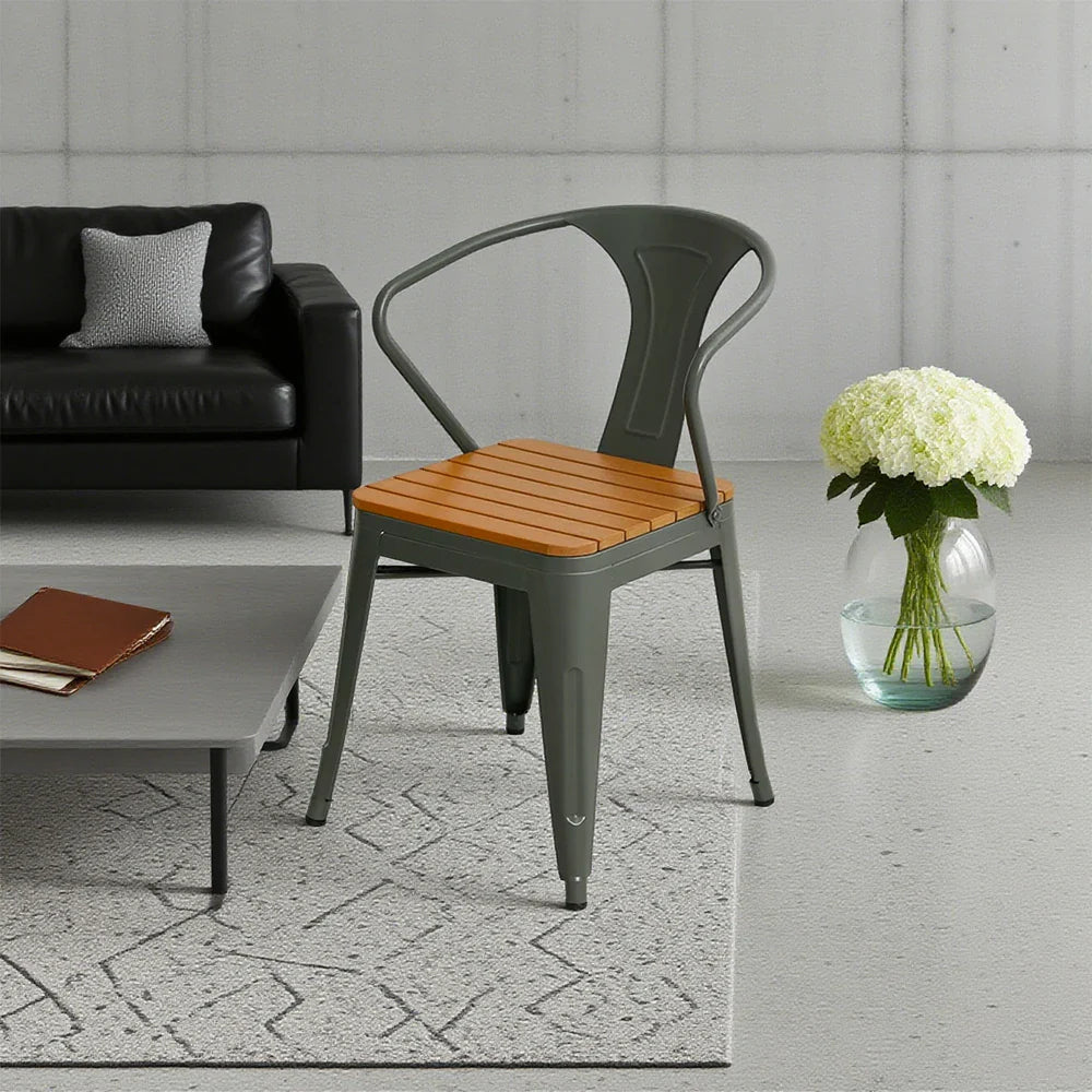 SOLARA Outdoor - Weather-Resistant Sturdy Chair Iron Wood PS Gray Patio Welded Seat, Frame, Build