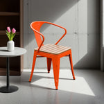 SOLARA Outdoor Sturdy Weather-Resistant - PS Chair Frame, Red Seat, Wood Welded Iron Patio Build