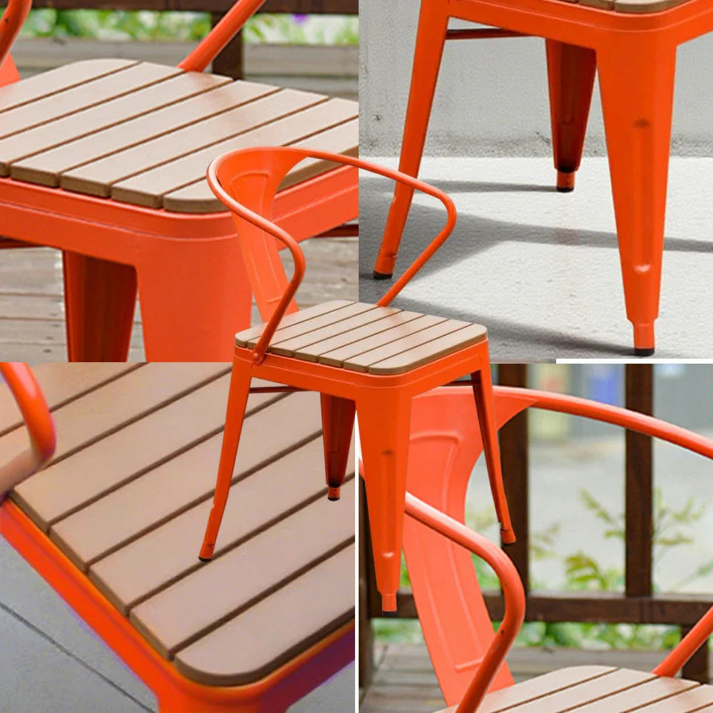 SOLARA Outdoor Sturdy Weather-Resistant - PS Chair Frame, Red Seat, Wood Welded Iron Patio Build