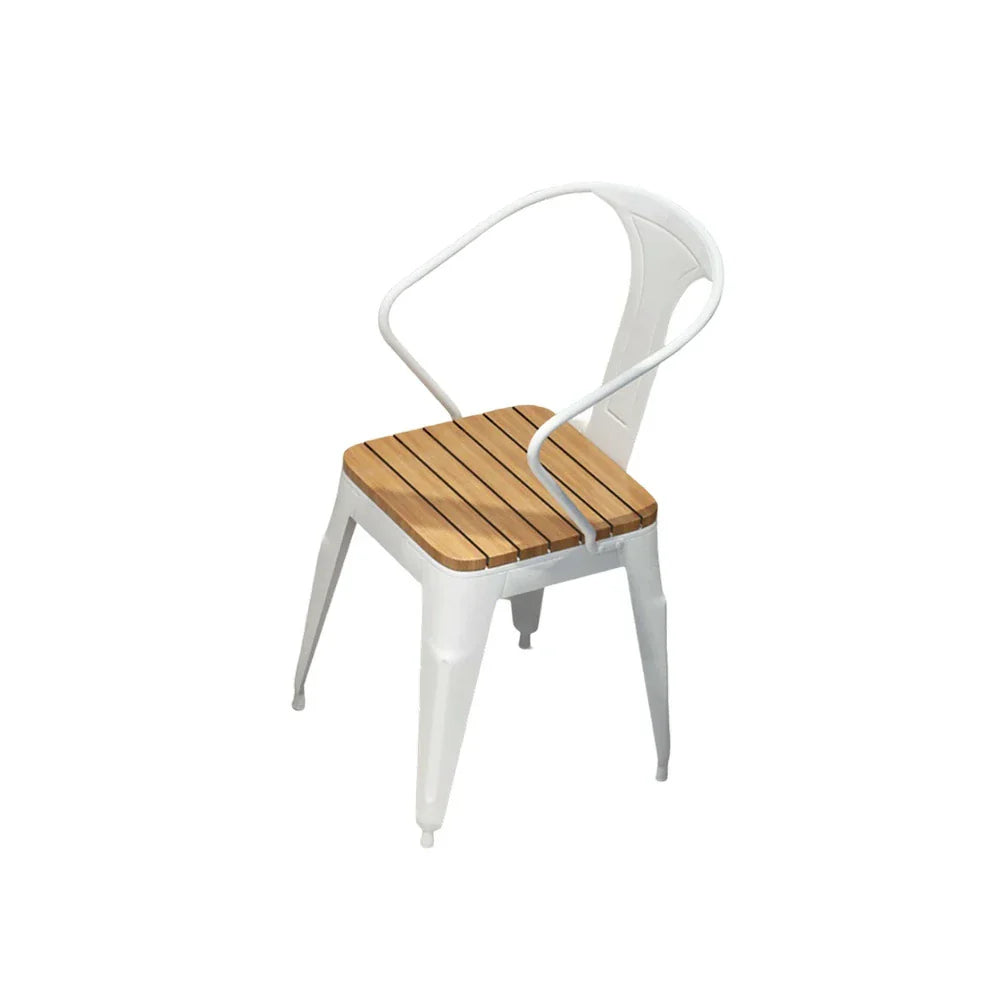 SOLARA Outdoor Frame Chair Welded Durable with White Seat, PS Sturdy - Iron Wood Construction