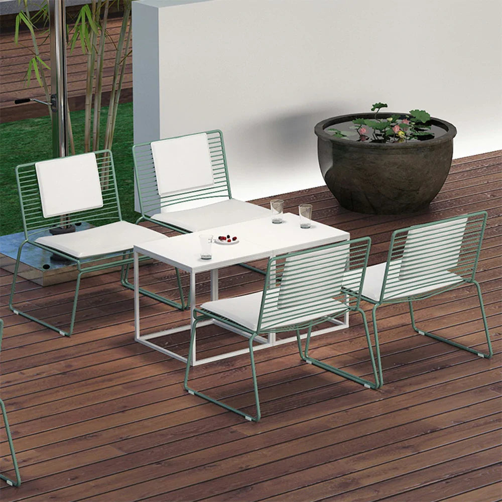 SOLARA Iron - Minimalist 4 Set Lounge Tables and - Metal 2 Finish Chair Chairs, Gold Table Frame, with Green