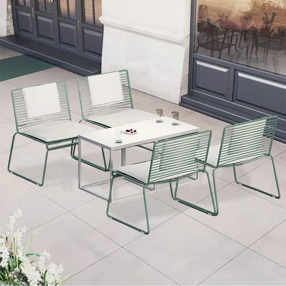 SOLARA Iron - Minimalist 4 Set Lounge Tables and - Metal 2 Finish Chair Chairs, Gold Table Frame, with Green