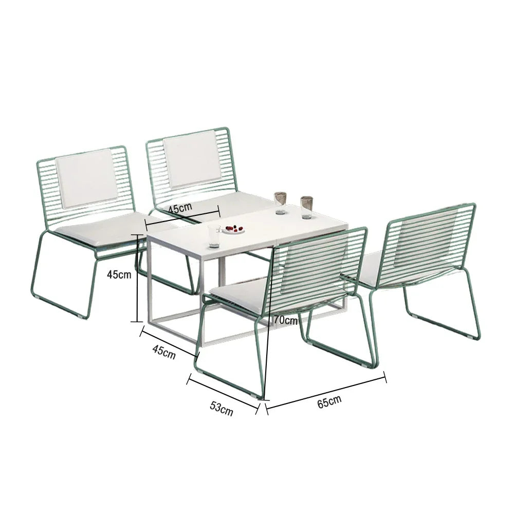 SOLARA Iron - Minimalist 4 Set Lounge Tables and - Metal 2 Finish Chair Chairs, Gold Table Frame, with Green