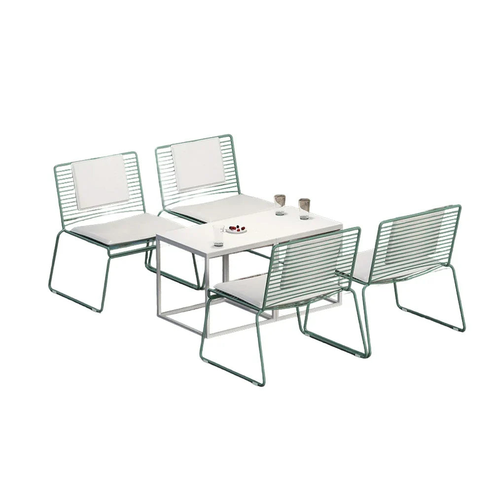 SOLARA Iron - Minimalist 4 Set Lounge Tables and - Metal 2 Finish Chair Chairs, Gold Table Frame, with Green