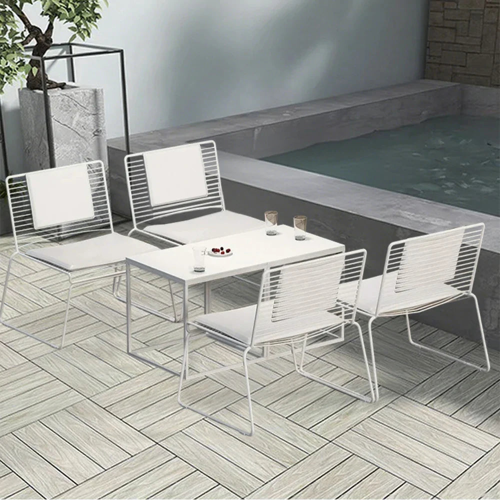 SOLARA Iron 4 Table Finish Set Lounge Chairs, Frame, - Tables Chair and Gold with Minimalist - Metal 2 White