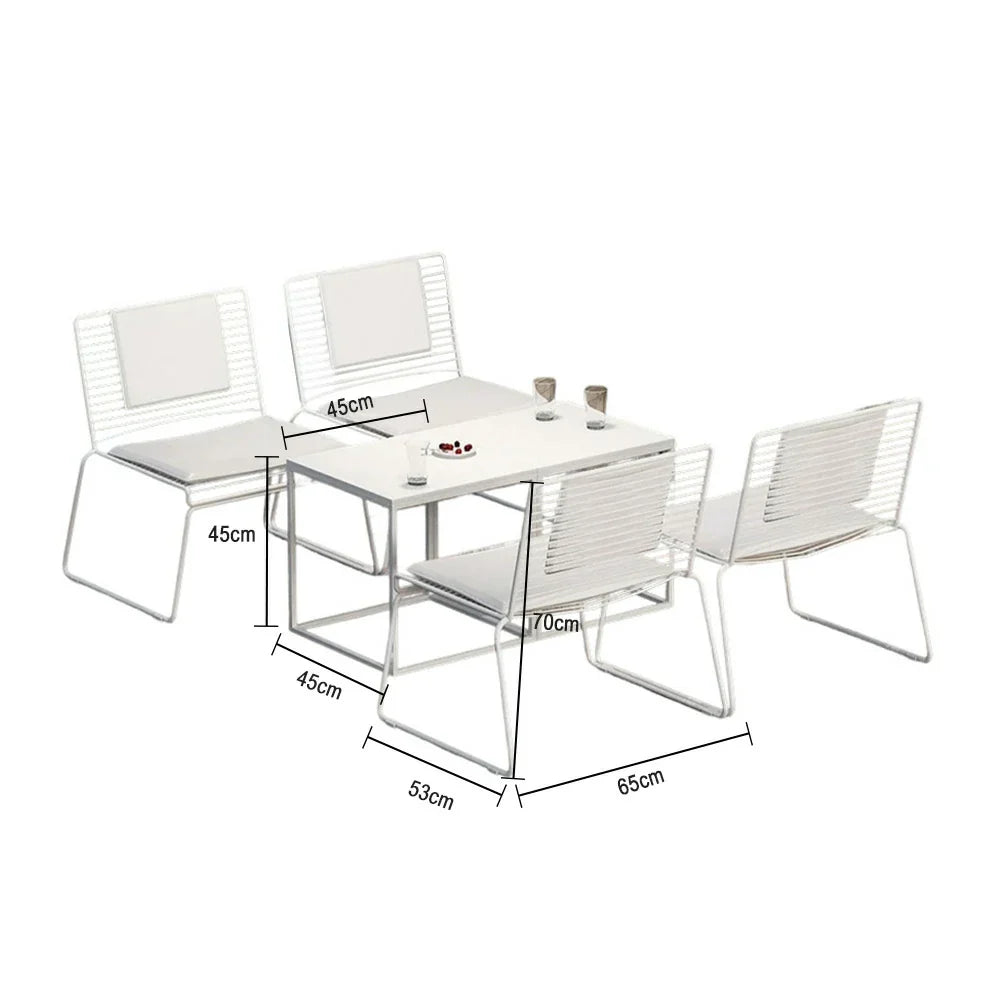 SOLARA Iron 4 Table Finish Set Lounge Chairs, Frame, - Tables Chair and Gold with Minimalist - Metal 2 White