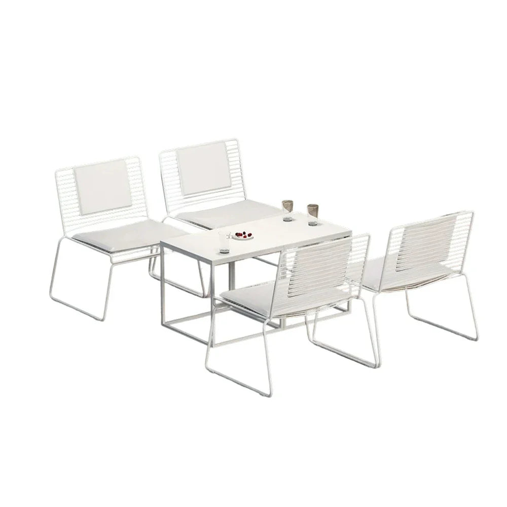 SOLARA Iron 4 Table Finish Set Lounge Chairs, Frame, - Tables Chair and Gold with Minimalist - Metal 2 White