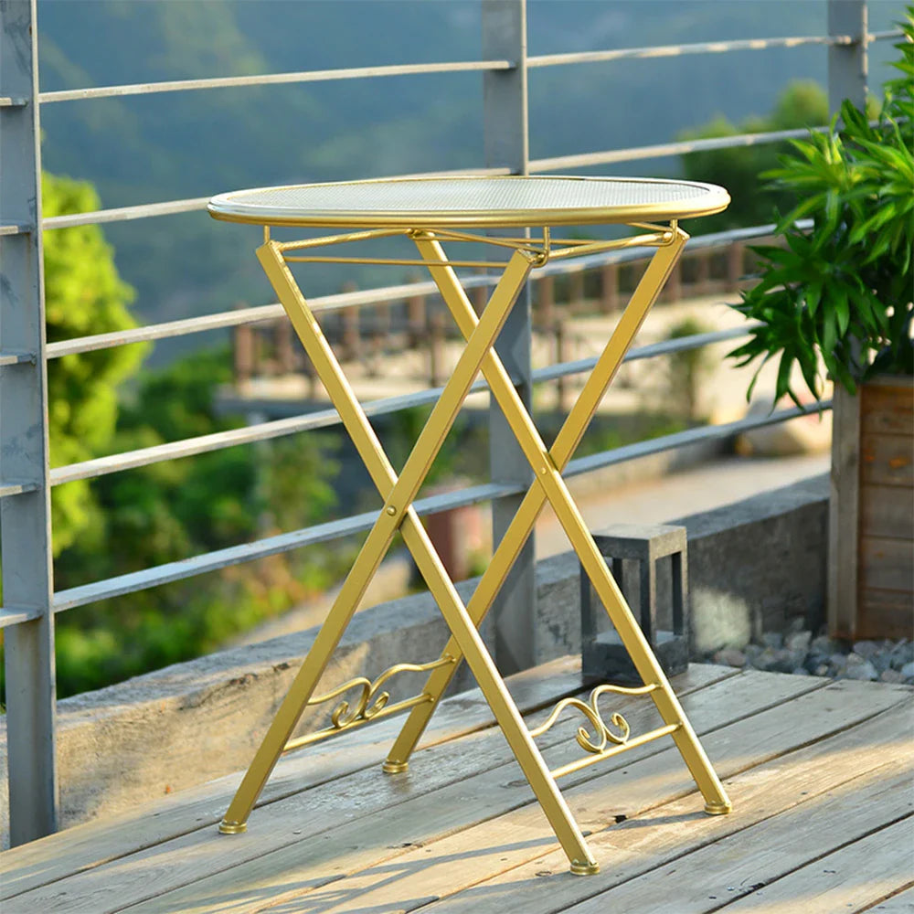 SOLARA Foldable Table Iron Design Gold - Space-Saving Stylish Indoor Durable for and or Outdoor Use