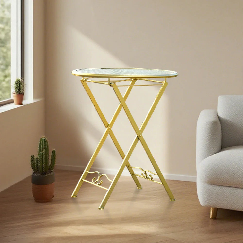 SOLARA Foldable Table Iron Design Gold - Space-Saving Stylish Indoor Durable for and or Outdoor Use
