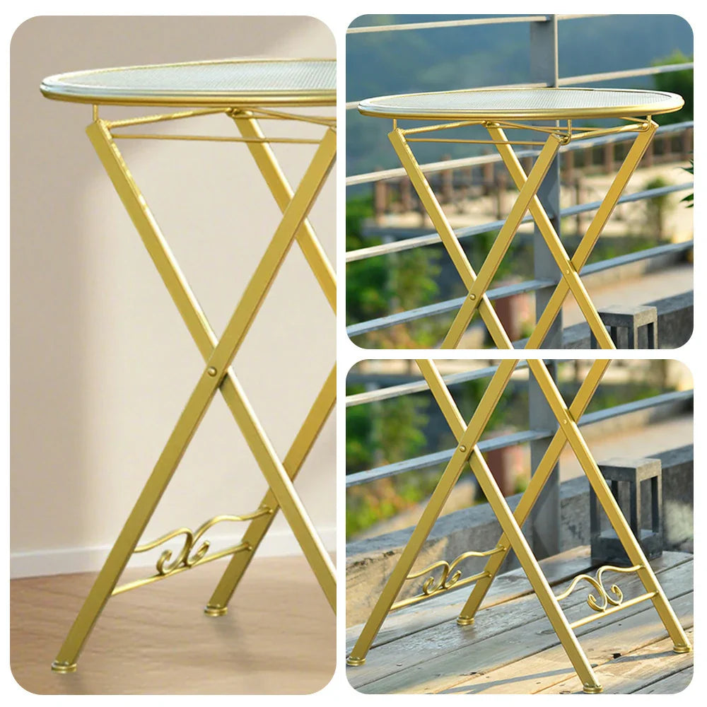 SOLARA Foldable Table Iron Design Gold - Space-Saving Stylish Indoor Durable for and or Outdoor Use