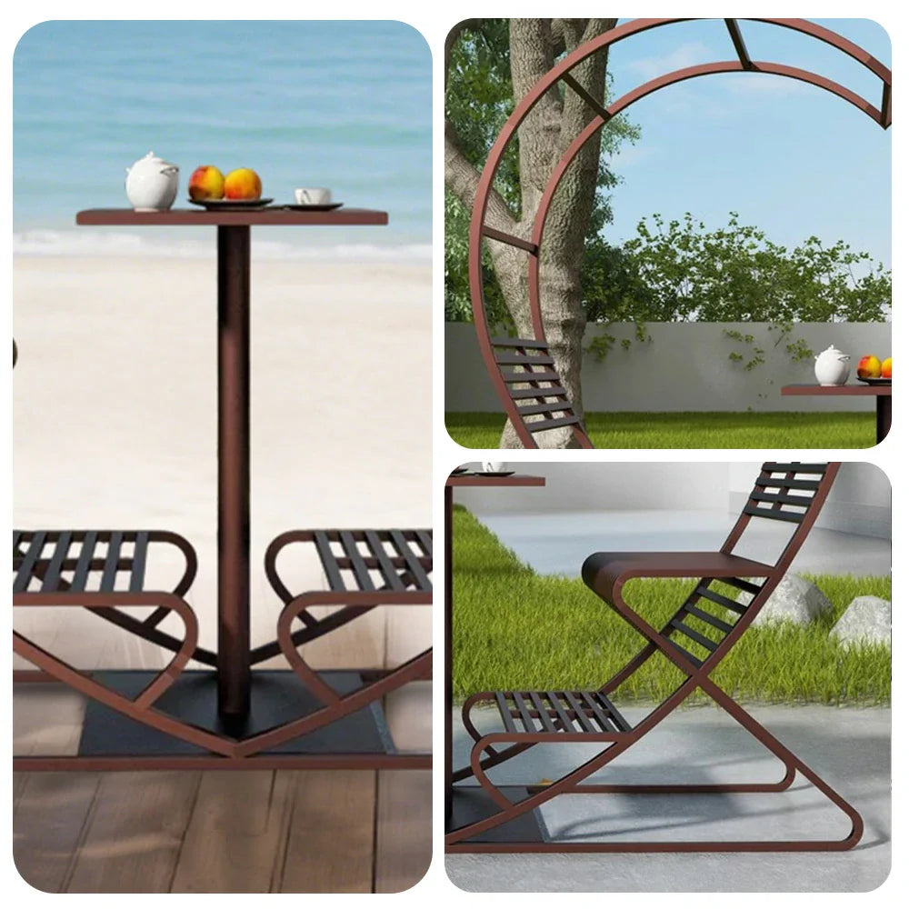 SOLARA Outdoor Heart-Shaped Chair, Double Steel - Frame Galvanized Thickened Brown