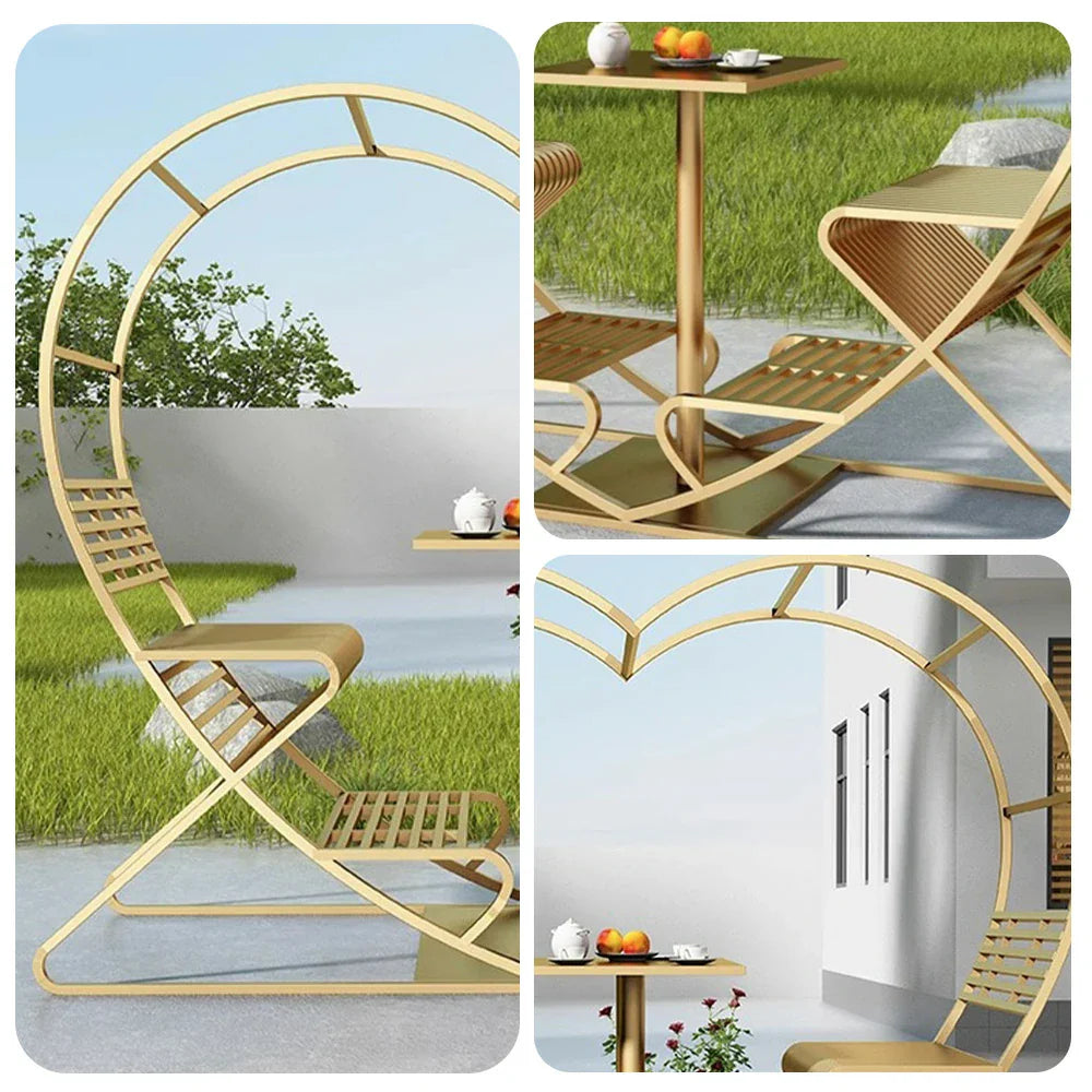 SOLARA Outdoor - Chair, Steel Double Galvanized Thickened Frame Heart-Shaped Gold