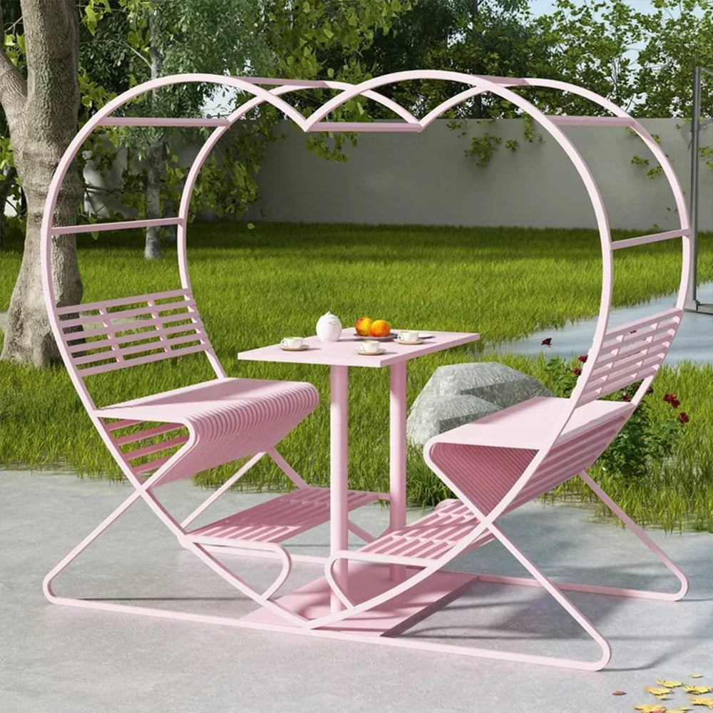 SOLARA Outdoor Frame Steel Thickened Galvanized Chair, Heart-Shaped Double - Pink
