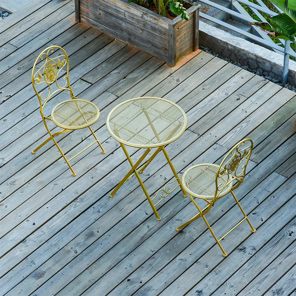 SOLARA 3-Piece Table - 2 Chairs Set, 1 Outdoor Dining Foldable Gold