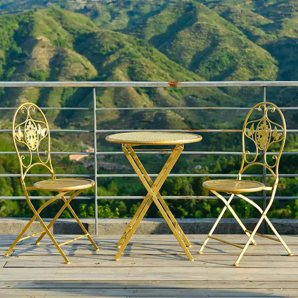 SOLARA 3-Piece Table - 2 Chairs Set, 1 Outdoor Dining Foldable Gold