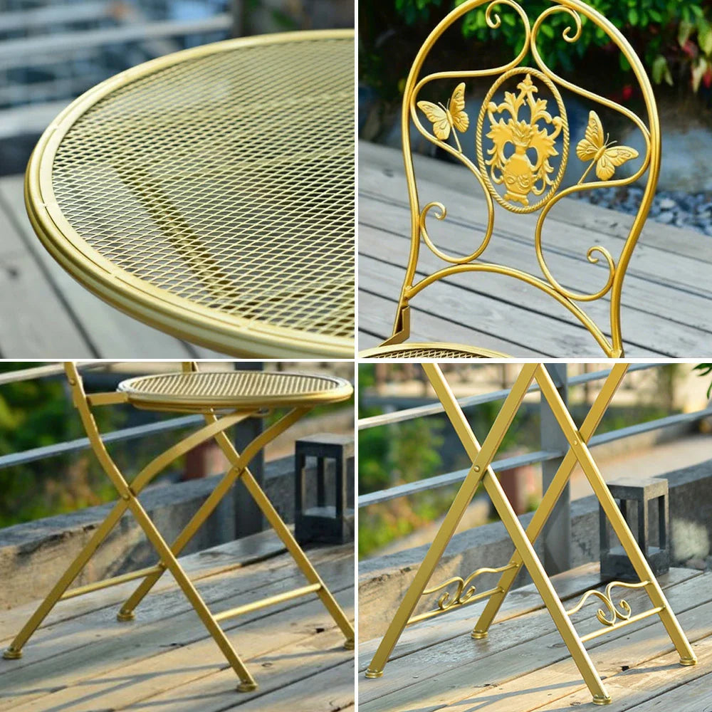 SOLARA 3-Piece Table - 2 Chairs Set, 1 Outdoor Dining Foldable Gold