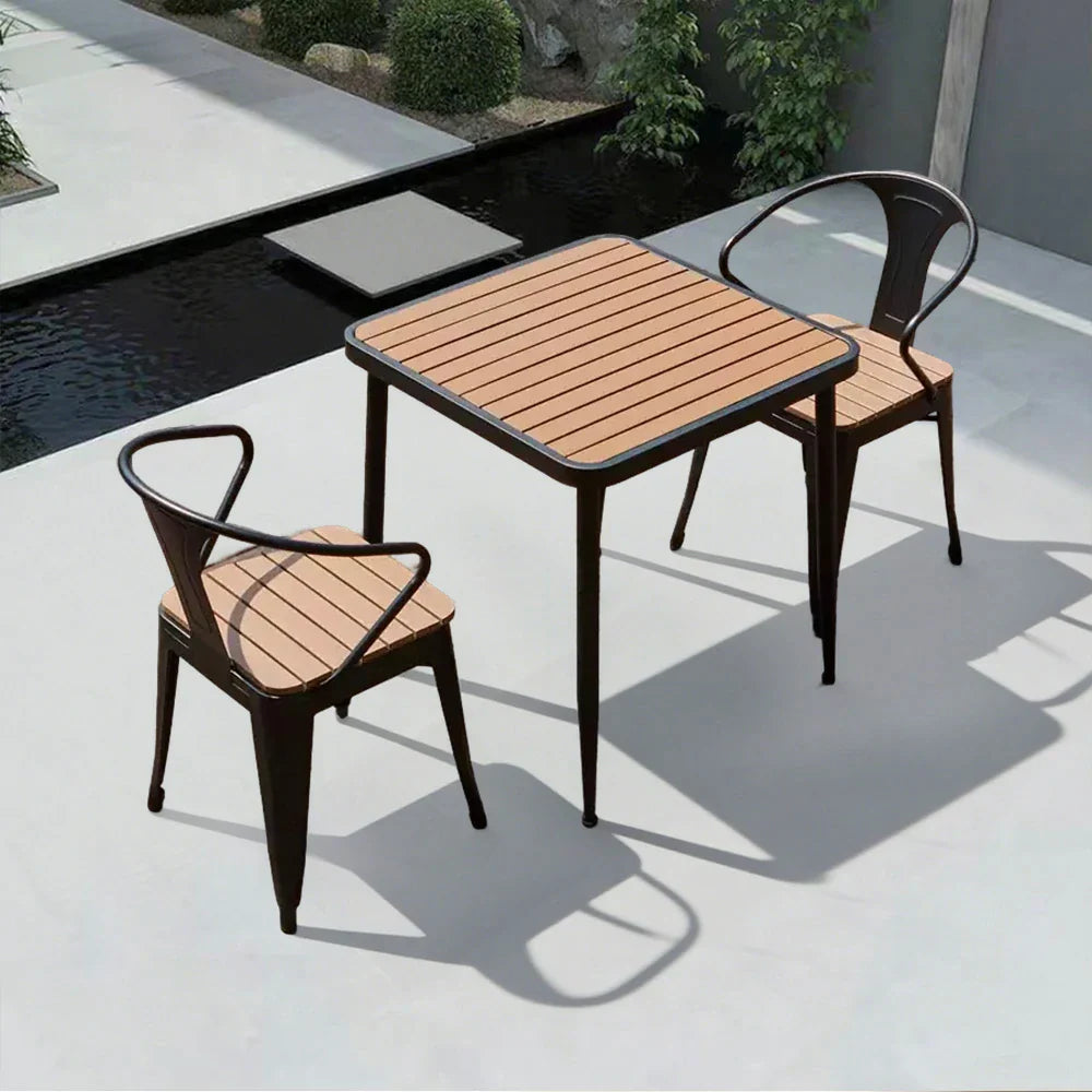 SOLARA 3-Piece Chairs Outdoor Frame, 1 Plastic + Dining 2 Iron Black Set, - Wrought Table Wood
