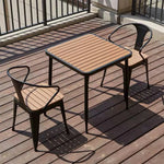 SOLARA 3-Piece Chairs Outdoor Frame, 1 Plastic + Dining 2 Iron Black Set, - Wrought Table Wood