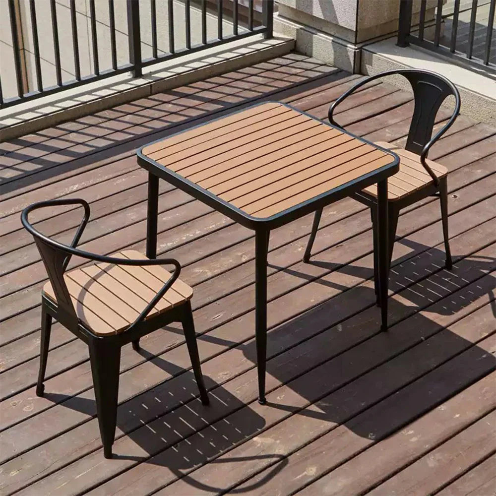 SOLARA 3-Piece Chairs Outdoor Frame, 1 Plastic + Dining 2 Iron Black Set, - Wrought Table Wood