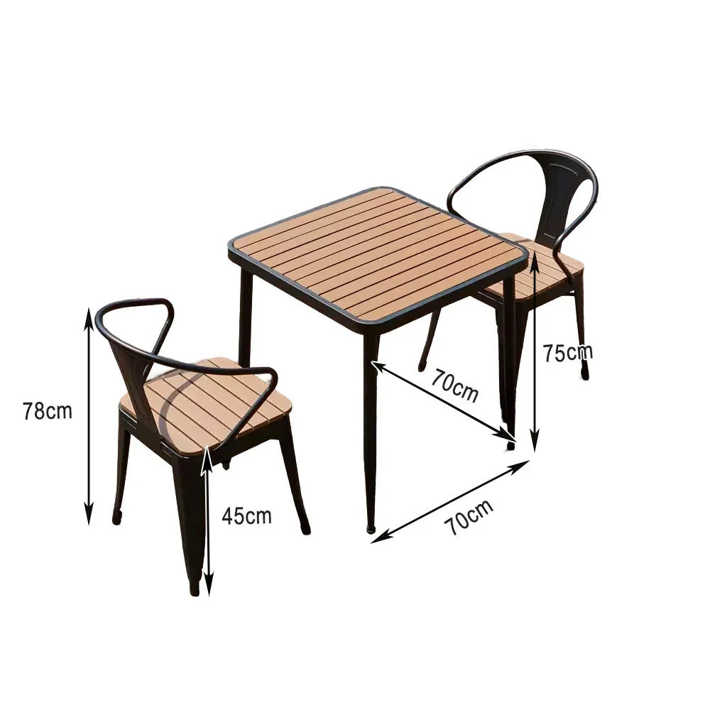 SOLARA 3-Piece Chairs Outdoor Frame, 1 Plastic + Dining 2 Iron Black Set, - Wrought Table Wood