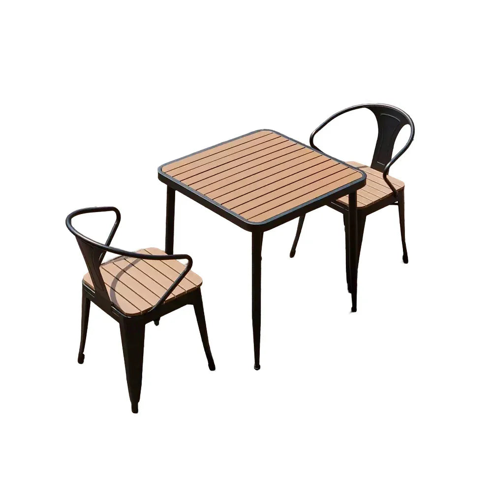 SOLARA 3-Piece Chairs Outdoor Frame, 1 Plastic + Dining 2 Iron Black Set, - Wrought Table Wood