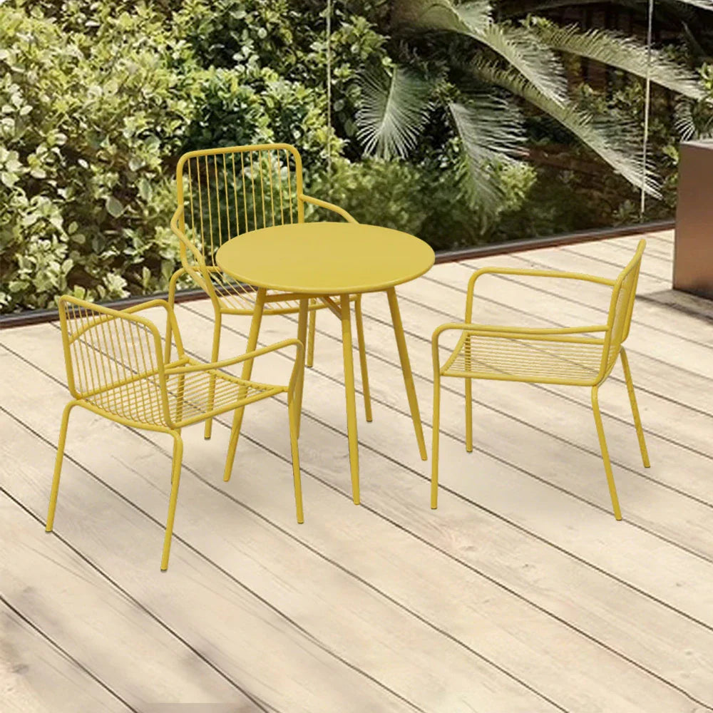 SOLARA 4-Piece - Set Chairs, Patio Durable Outdoor 3 Weather-Resistant Wrought for Iron, Table Dining 1 or Yellow Garden