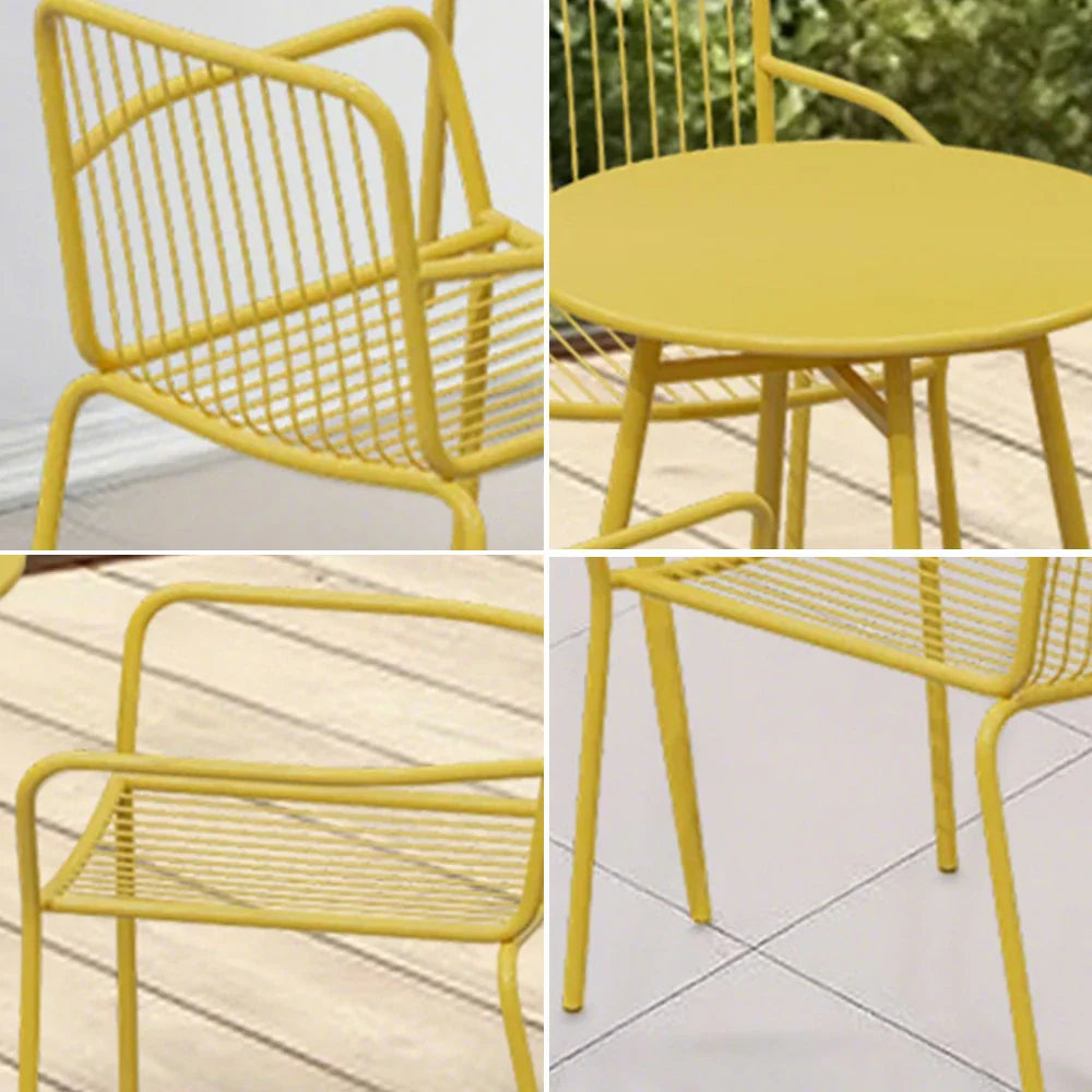 SOLARA 4-Piece - Set Chairs, Patio Durable Outdoor 3 Weather-Resistant Wrought for Iron, Table Dining 1 or Yellow Garden