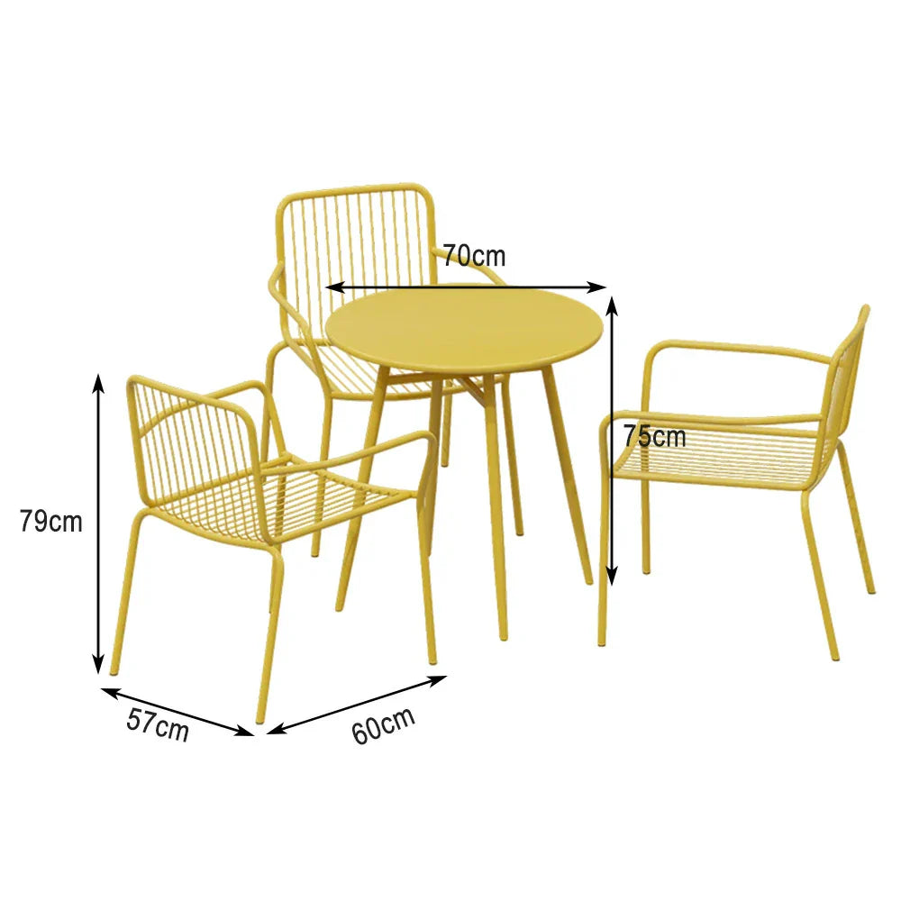 SOLARA 4-Piece - Set Chairs, Patio Durable Outdoor 3 Weather-Resistant Wrought for Iron, Table Dining 1 or Yellow Garden