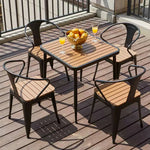 SOLARA 5-Piece Iron 1 Black +4 Outdoor Dining - Wrought Plastic Frame, Table Set, Chairs Wood