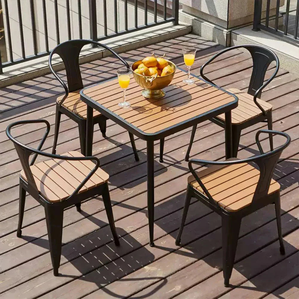 SOLARA 5-Piece Iron 1 Black +4 Outdoor Dining - Wrought Plastic Frame, Table Set, Chairs Wood