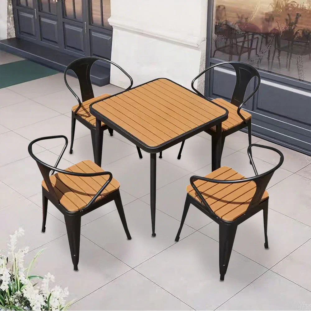 SOLARA 5-Piece Iron 1 Black +4 Outdoor Dining - Wrought Plastic Frame, Table Set, Chairs Wood