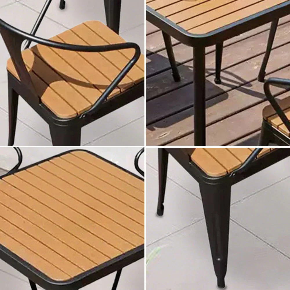 SOLARA 5-Piece Iron 1 Black +4 Outdoor Dining - Wrought Plastic Frame, Table Set, Chairs Wood