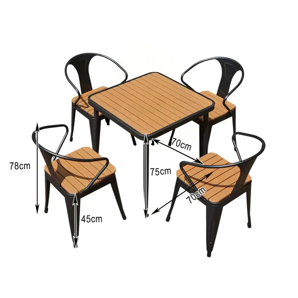 SOLARA 5-Piece Iron 1 Black +4 Outdoor Dining - Wrought Plastic Frame, Table Set, Chairs Wood