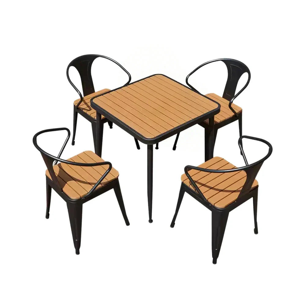 SOLARA 5-Piece Iron 1 Black +4 Outdoor Dining - Wrought Plastic Frame, Table Set, Chairs Wood