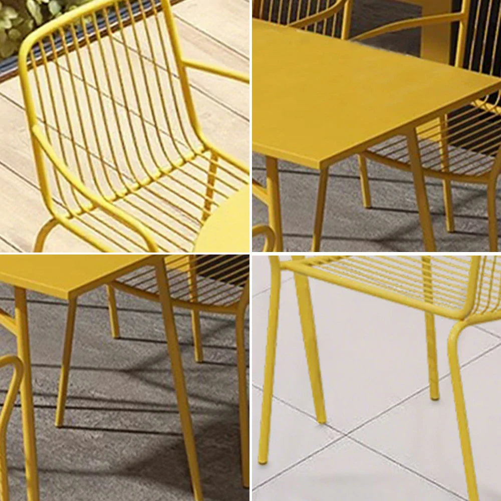 SOLARA 5-Piece Weather-Resistant Chairs, 1 - 4 Table (120/140cm) for Wrought Set Outdoor Iron, Rectangular Yellow Dining Patio