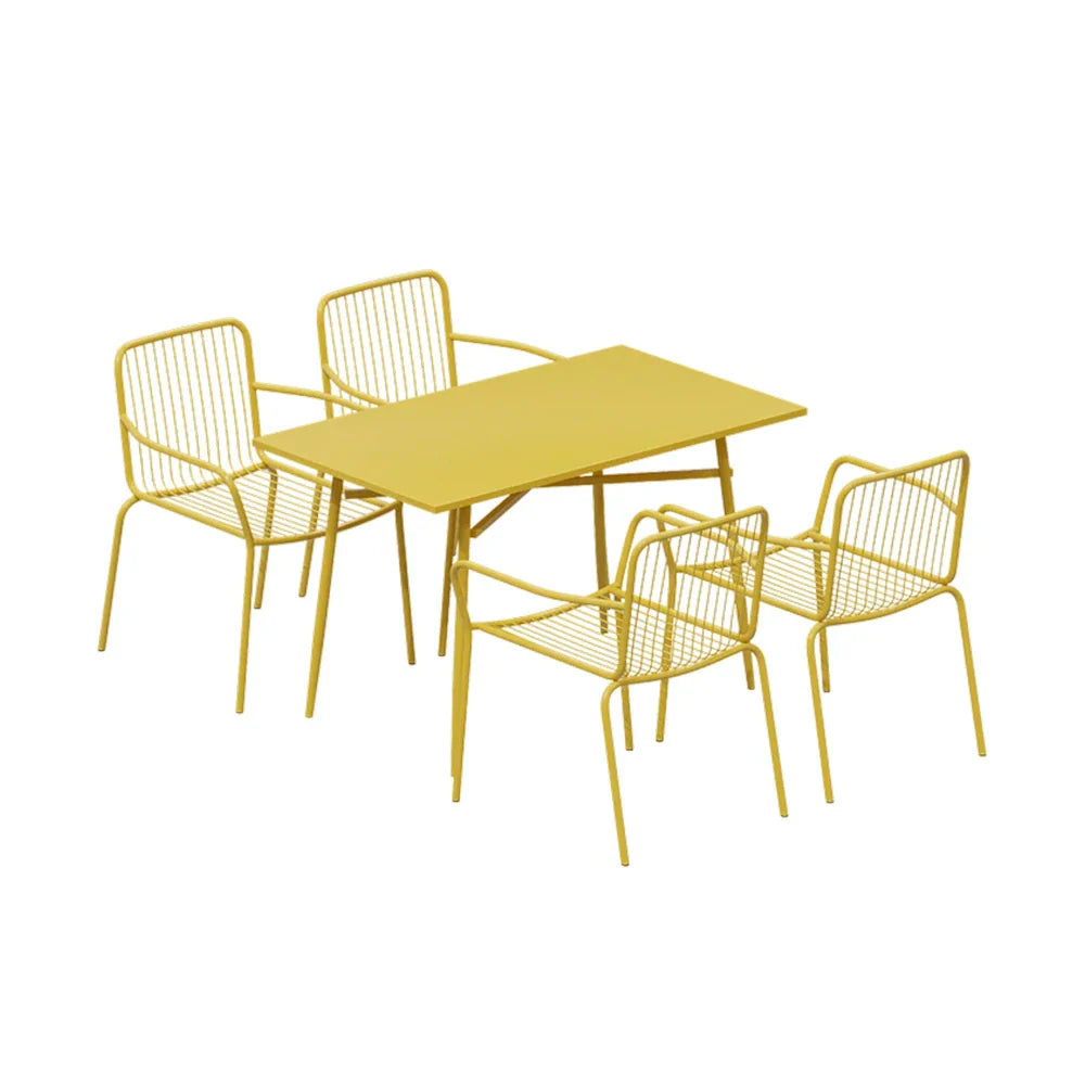 SOLARA 5-Piece Weather-Resistant Chairs, 1 - 4 Table (120/140cm) for Wrought Set Outdoor Iron, Rectangular Yellow Dining Patio