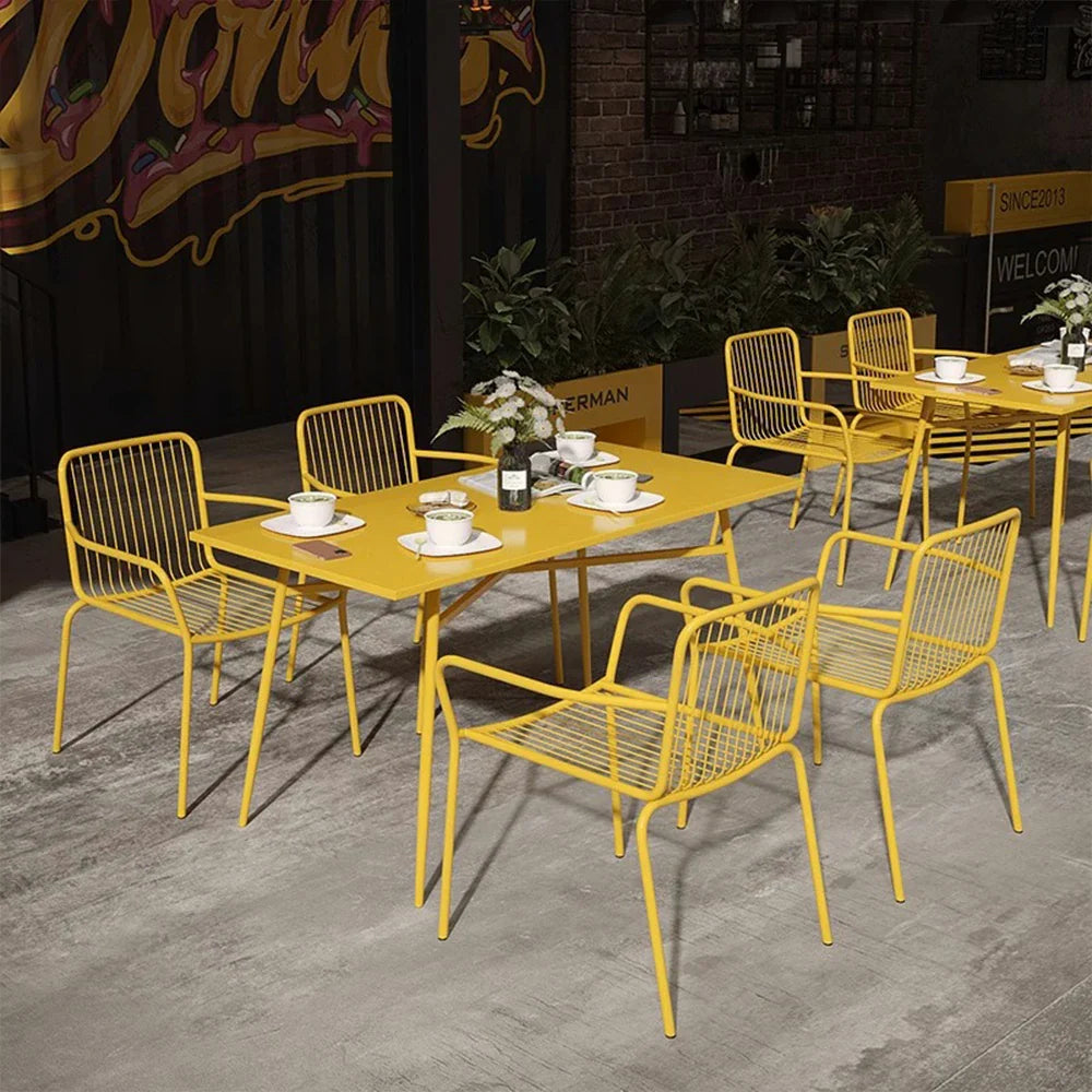 SOLARA 5-Piece Weather-Resistant Chairs, 1 - 4 Table (120/140cm) for Wrought Set Outdoor Iron, Rectangular Yellow Dining Patio