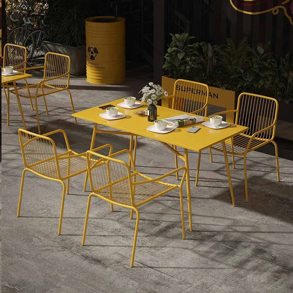SOLARA 5-Piece Weather-Resistant Chairs, 1 - 4 Table (120/140cm) for Wrought Set Outdoor Iron, Rectangular Yellow Dining Patio