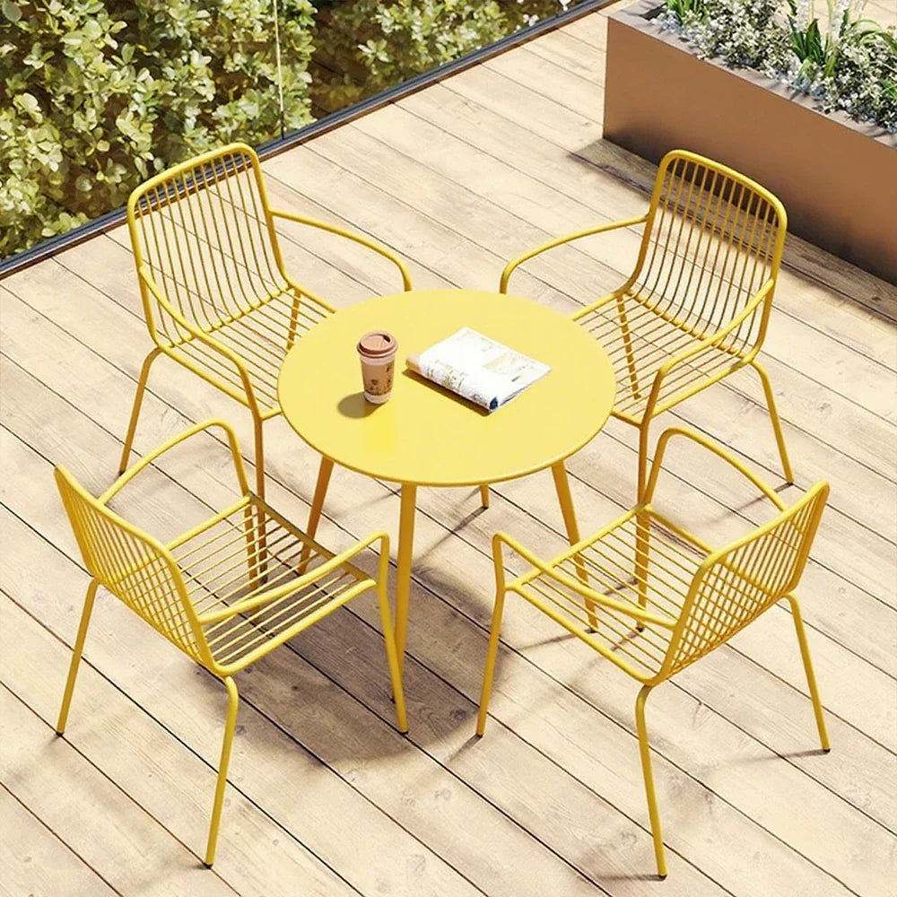 SOLARA 5-Piece Table Wrought Round Patio Chairs, for Construction, Iron Outdoor Dining or 4 1 Set - Weather-Resistant Garden