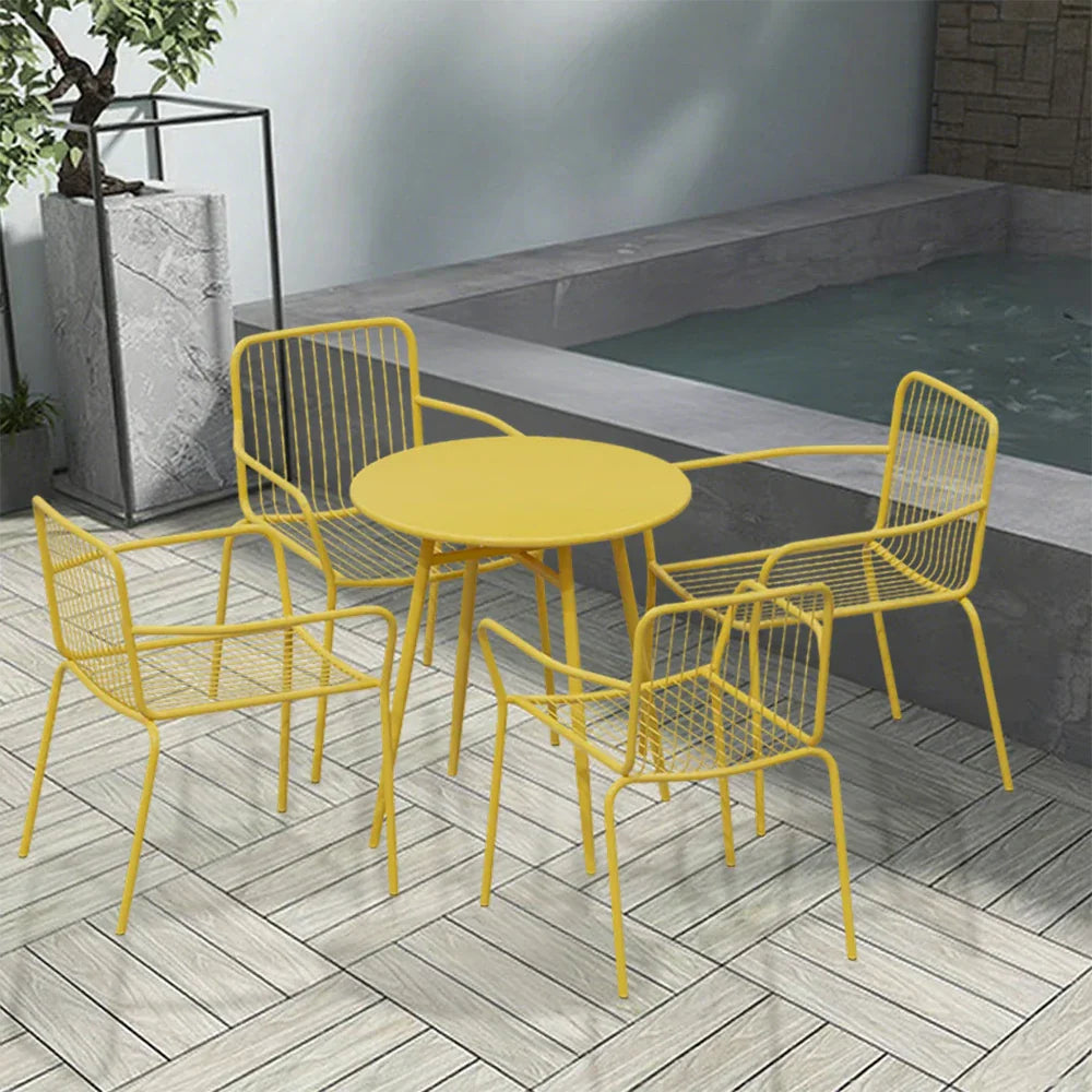 SOLARA 5-Piece Table Wrought Round Patio Chairs, for Construction, Iron Outdoor Dining or 4 1 Set - Weather-Resistant Garden