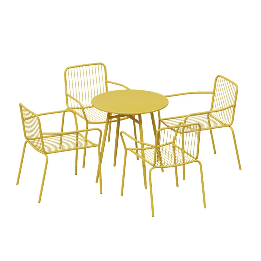 SOLARA 5-Piece Table Wrought Round Patio Chairs, for Construction, Iron Outdoor Dining or 4 1 Set - Weather-Resistant Garden