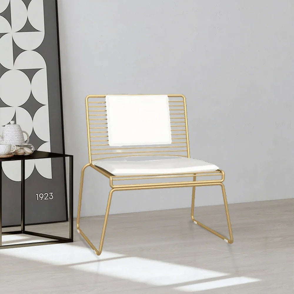 SOLARA Iron Minimalist Frame Metal Seat - Lounge and Back - Cushion with Chair Gold