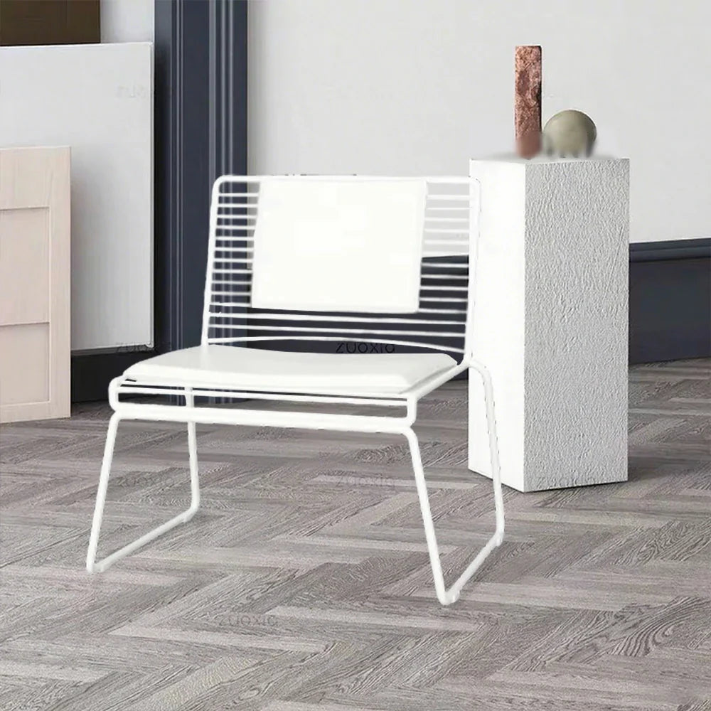 SOLARA Iron Seat Chair with Metal - Frame and - Minimalist Lounge Cushion Back White